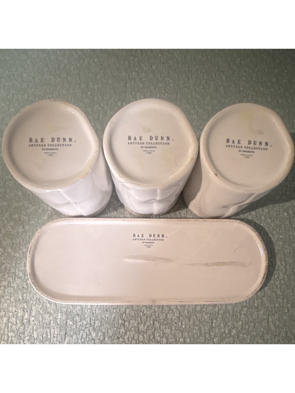 Rae Dunn 4 Pc Vanity Accessory Set Tray & 3 Holders -  FACE NAILS HAIR